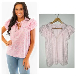 Meet Me In Santorini NEW! Pink Gingham Jasmine Top Size Small